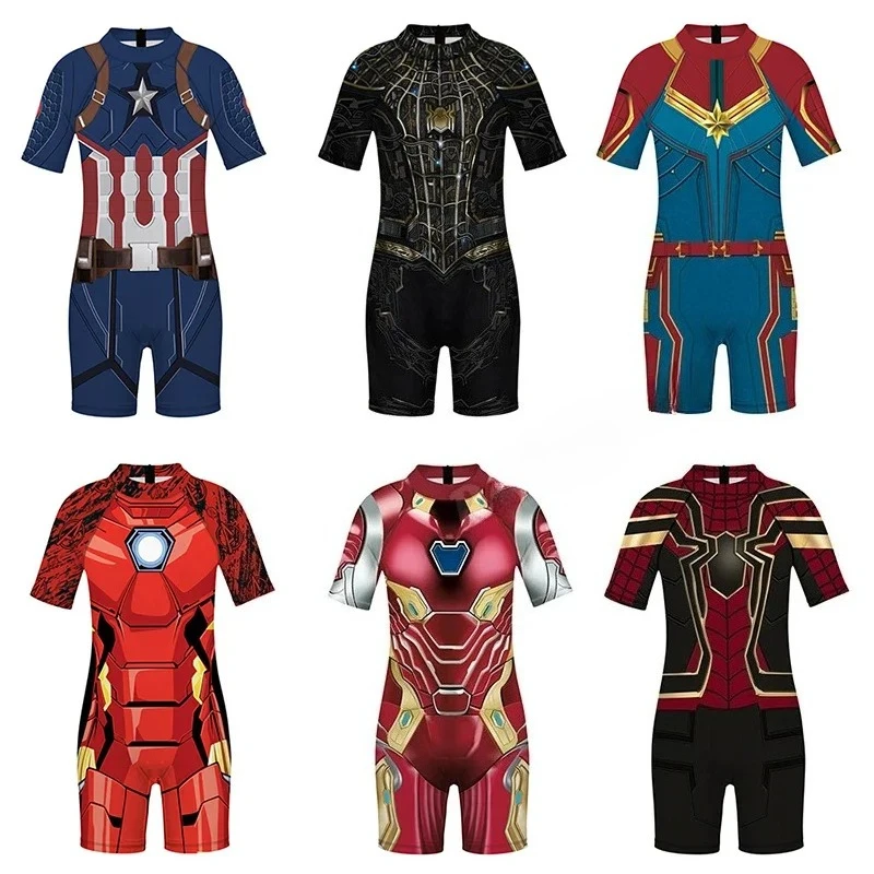 

New Summer Superhero Cosplay Costume Tight Children Swimsuit Boys Spidergirl One-piece Bodysuit Carnival Party Costumes