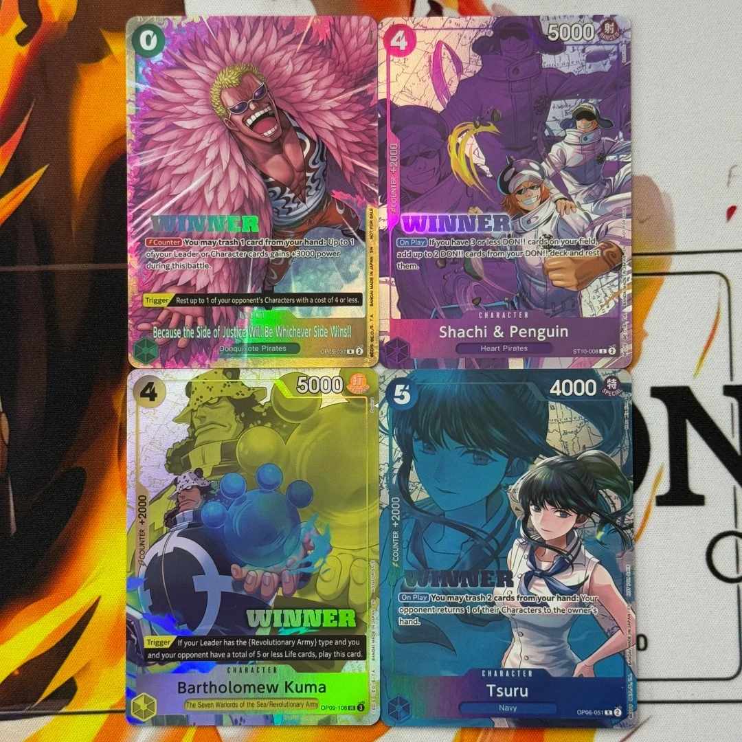 

Английская прокси-карта One Piece Winner Pack 2025 Vol. 4 Bartholomew Kuma Tsuru Shachi и Penguin победили! Коллекционная карта