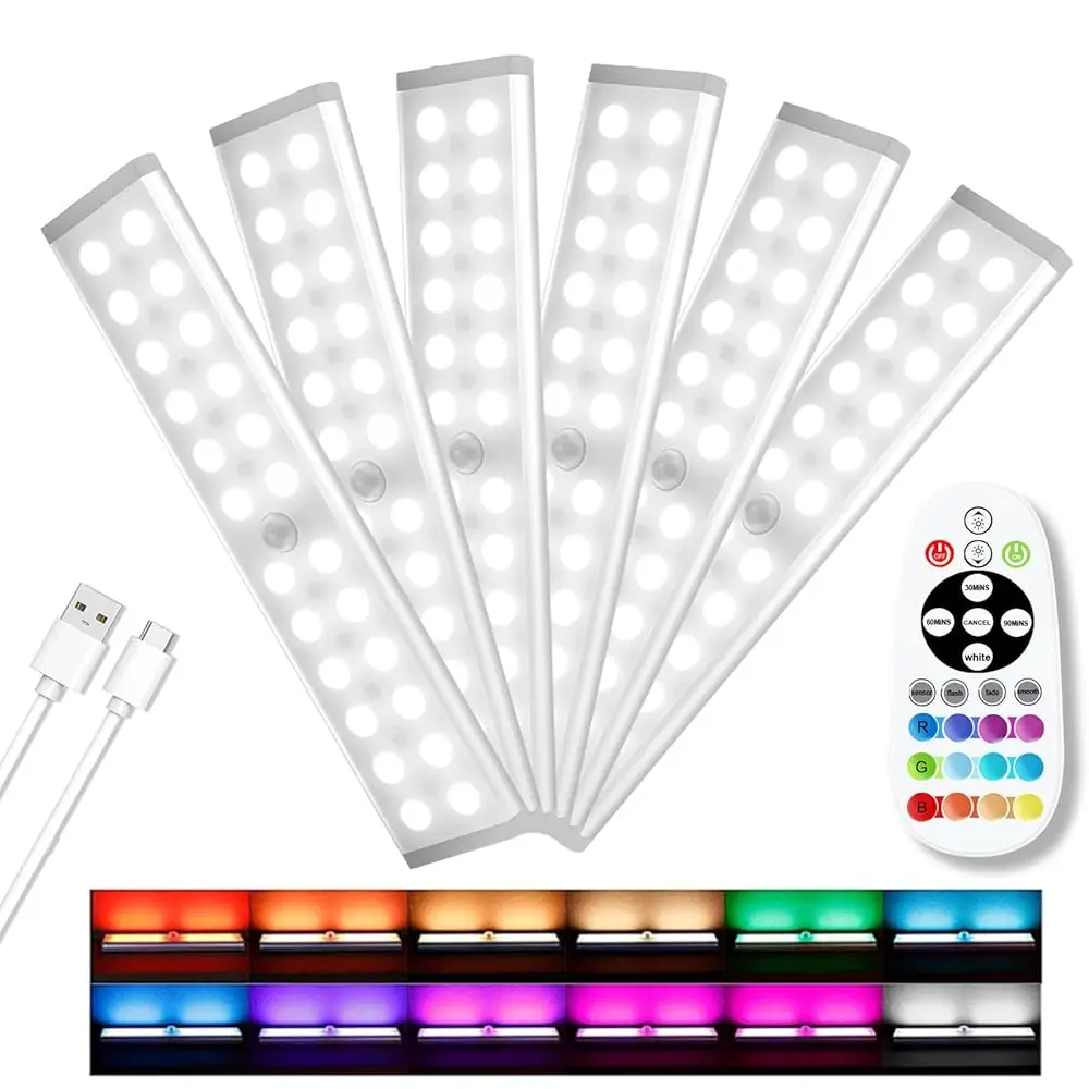 

Under Cabinet Lights Wireless, 58- Led Recharge Sensor Light Indoor Led Night Lights, Under Counter Lighting With Remote