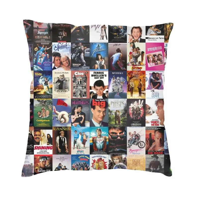 80s Movies Collage Cushion Cover 66x66 cm Vintage Film Cinema Theater Gift Velvet Cute Throw Pillow Case for Car Sofa Pillowcase