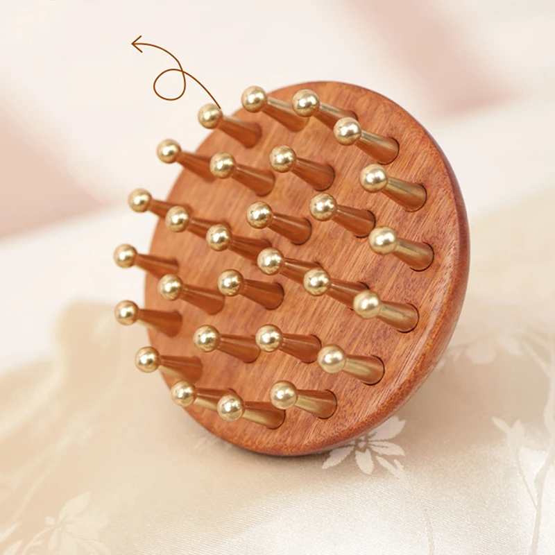 الأسنان الصلبة النحاس ميريديان فرشاة خشب الصندل الأحمر مقبض تدليك فرشاة متعددة الأغراض الجمال الجسم الاسترخاء النحت أداة تدليك