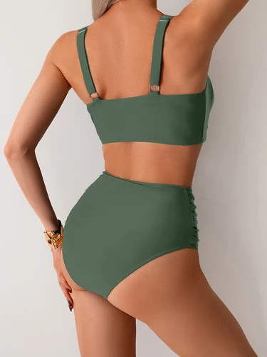 Imagen 2 del producto 2025 nuevo conjunto de Bikini sólido alto de cintura traje de baño para mujer Push Up traje de baño femenino de dos piezas traje de baño ropa de playa traje de baño