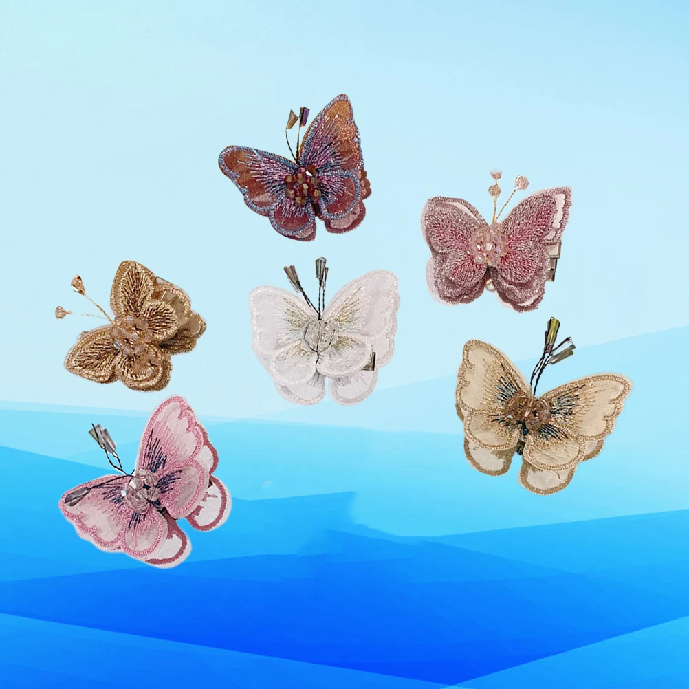 

6pcs Butterfly Hair Clip Adorable Barrette Cute Bowknot Durable Cloth Women Headdress Hair Accessories Party Match Gifts