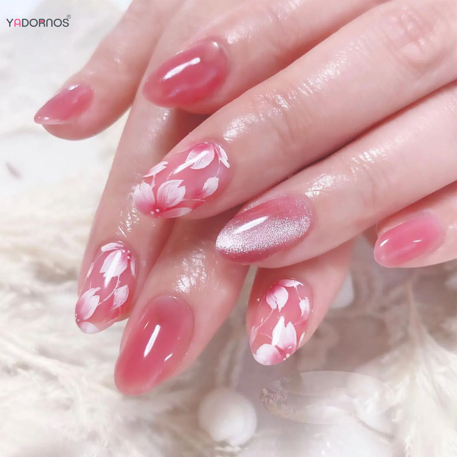 

Gradient Pink Fake Nails White Flower Designs Short Round Head Press on Nails Women Girls DIY Manicure Full Cover False Nails