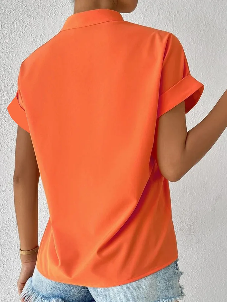 Blusa de gasa blanca para mujer, novedad de verano, camisas simples de manga corta con cuello en V, Top Vintage elegante para mujer, Top informal,