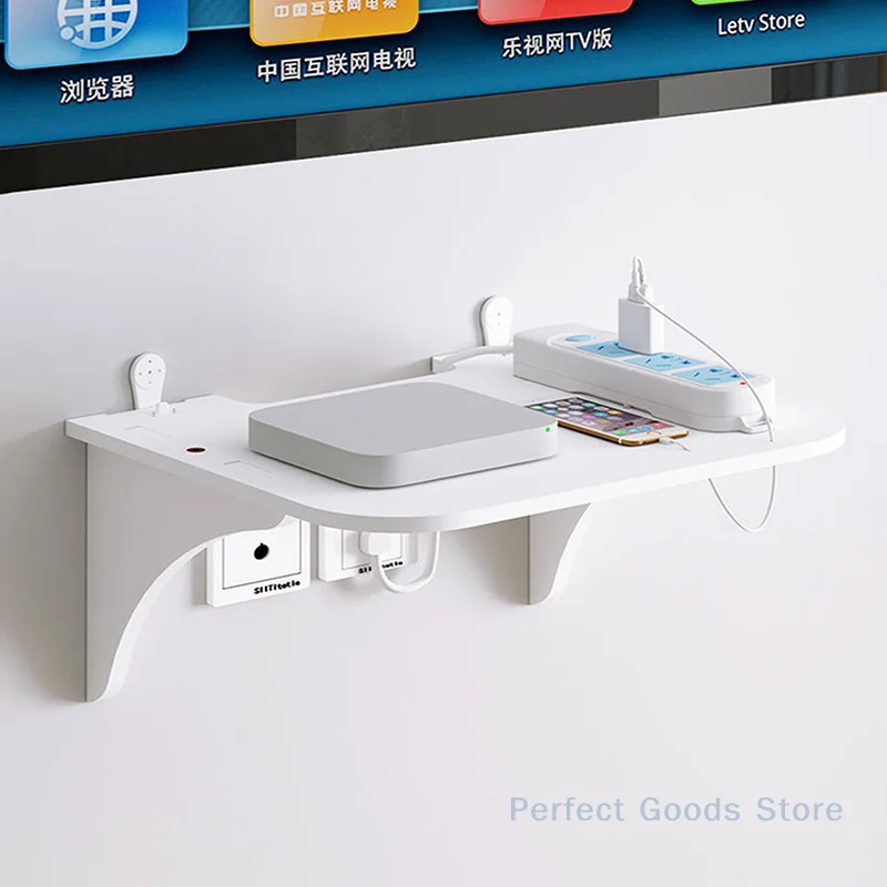Wall Mount Router Shelf Punch-free TV Set-top Box Floating Hanging Rack Home Power Strip Wifi Router Storage Holder Wood