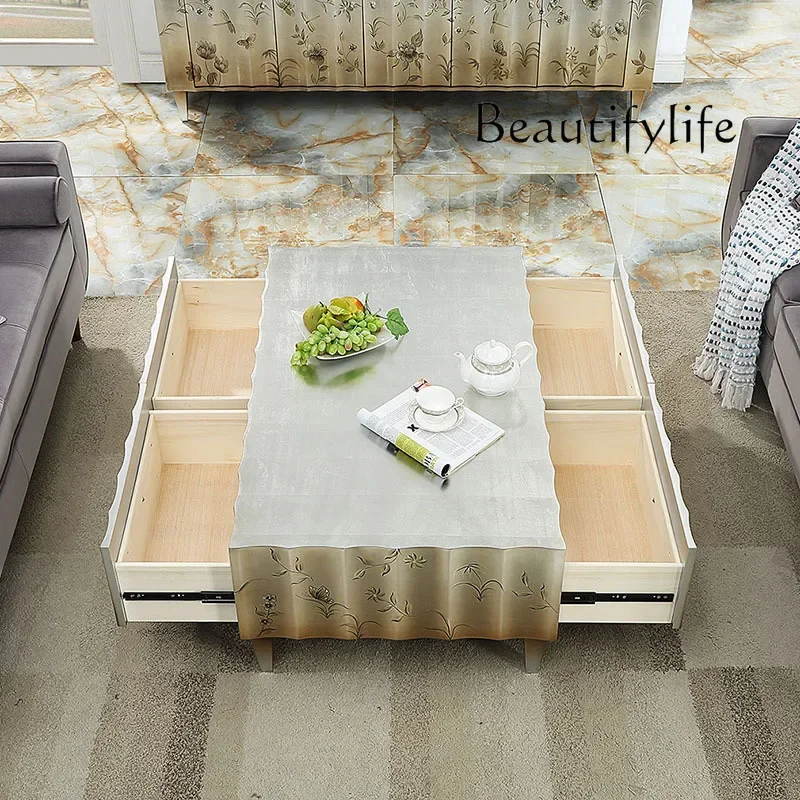 X35 Light Luxury Coffee Table Modern Furniture Paint Carving Multi-functional Locker Non-retractable