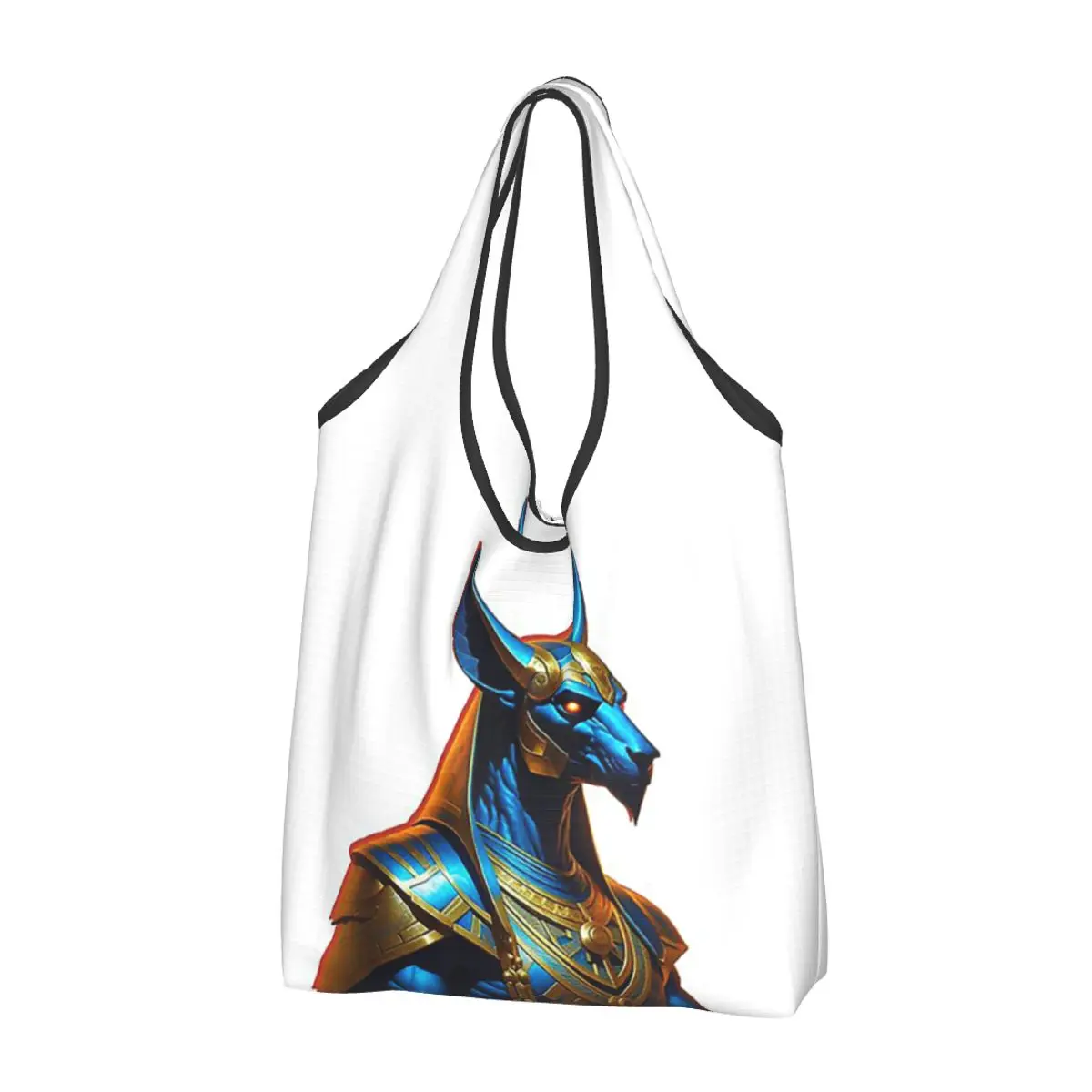 Ancient Egyptian God Anubis Portable Tote Shopping Bags Foldable Shopper Bag Groceries Handbag Shoulder Bag