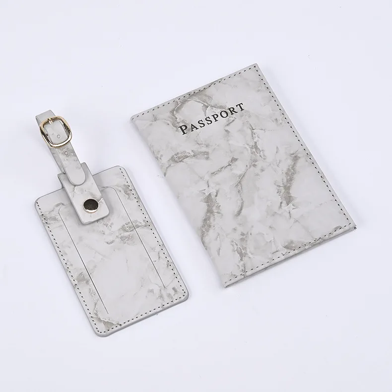 PU Leather Marble Passport Holder Passport Covers Case Luggage Tags Boarding Pass Travel Tags Set for Luggage Travel Accessories