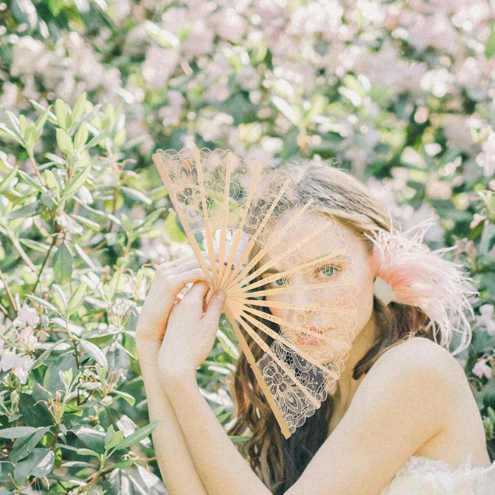 الرجعية قصر مروحة H عقد المشجعين طوي الخشب العظام الدانتيل تصميم اكسسوارات الزفاف لمناسبات الزفاف نمط أنيق