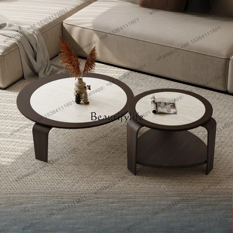 Sand Wind Slate Coffee Table Size Combination Imported Smoked Wood Simple And Modern
