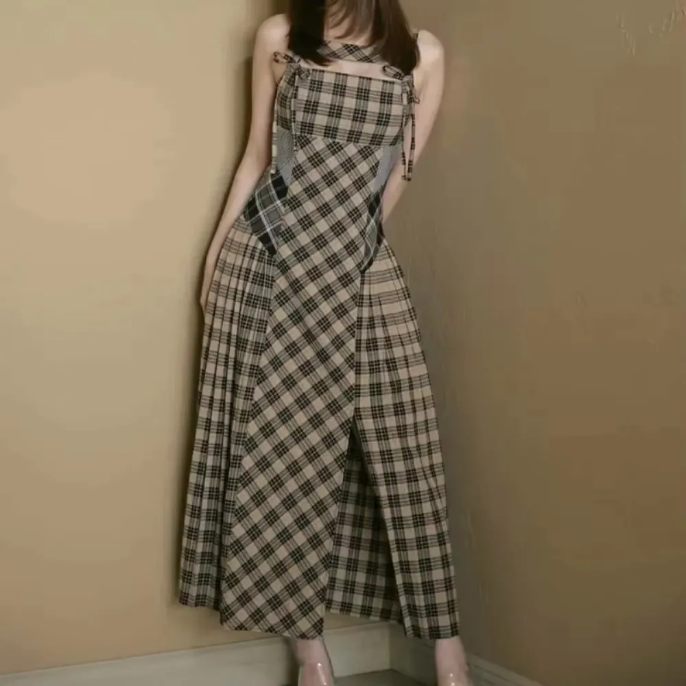 Hit Color Plaid Bow Dress High Waist Split Vestidos Japan Sweet Moda Dresses Long Sleeve Tunic Vestido New Pleated Ropa Mujer