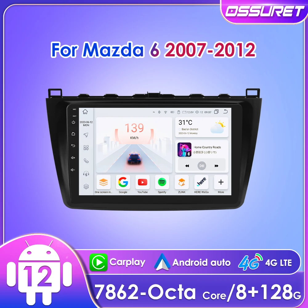 

Автомобильный радиоприемник Ossuret, 9 дюймов, 2Din, Android, для Mazda 6 2007-2012, мультимедиа, UI7862, GPS-навигация, Carplay, 4G, BT, DSP, RDS