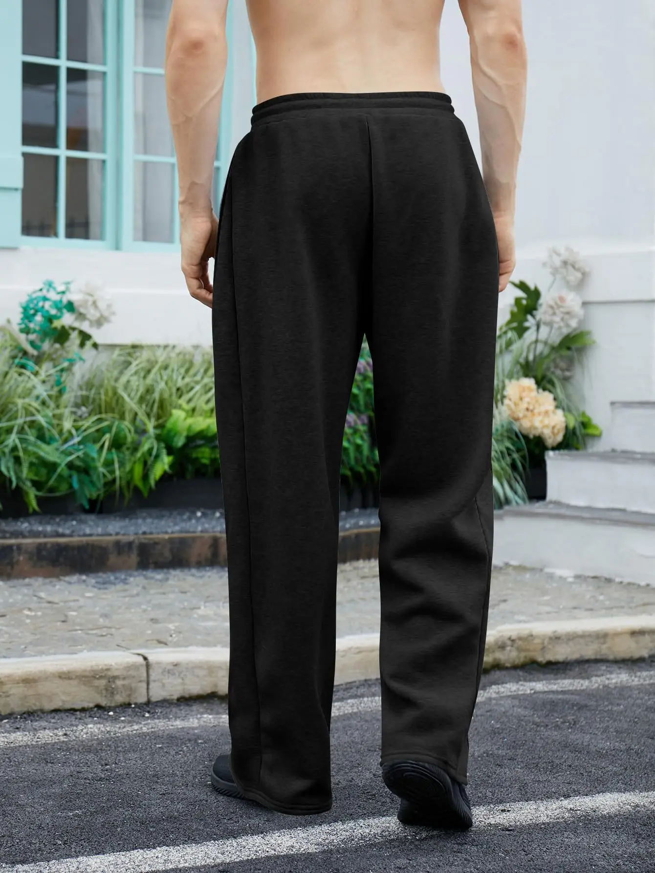 

Autumn and Winter Men's Fleece Waist Drawstring Straight Wide Leg Loose Pants Sports Pants Pocket Men's Sports Casual Pants