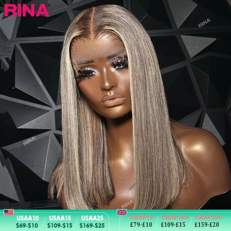 dark-root-blonde-highlight-with-brown-roots-100-human-hair-wig-short-bob-180-density-straight-pre-plucked-for-women-wig