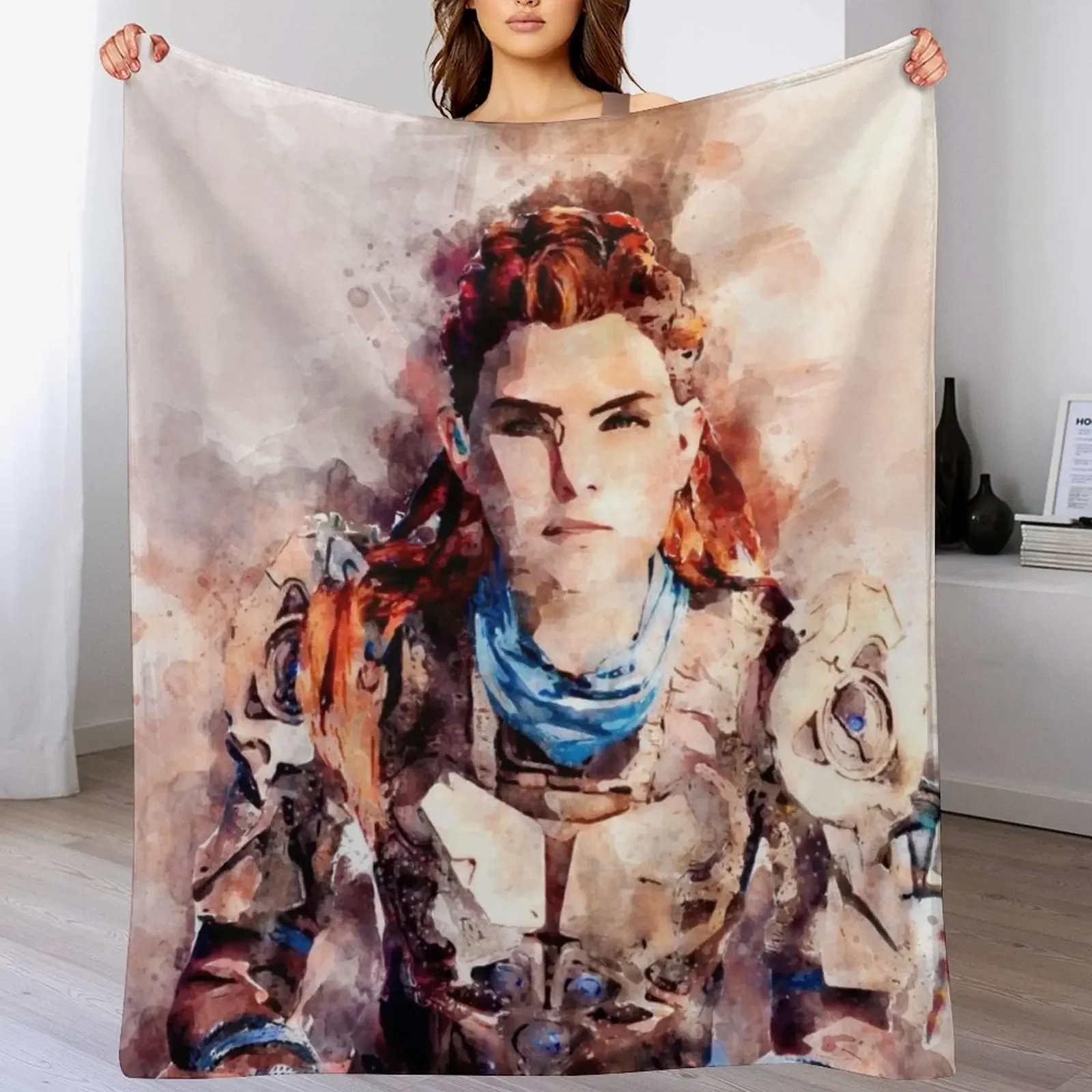 

Aloy Watercolor painting Throw Blanket blankets and throws anime Furry Bed covers Blankets