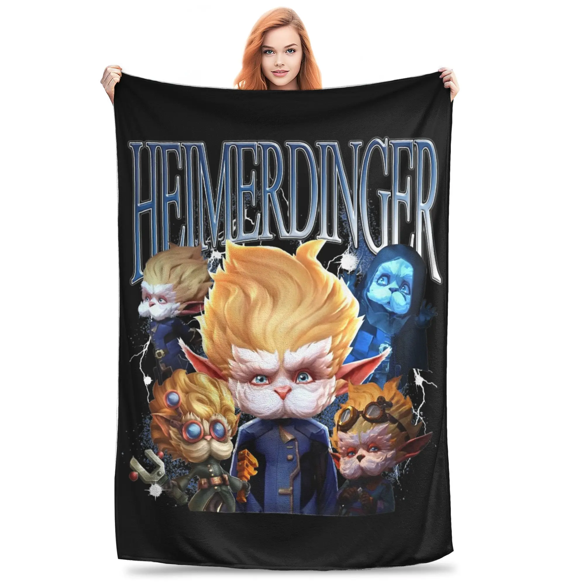 Heimerdinger Arcane Blanket Flannel Printed L-Leagues of Legend Game Portable Soft Throw Blanket for Home Office Bedspread