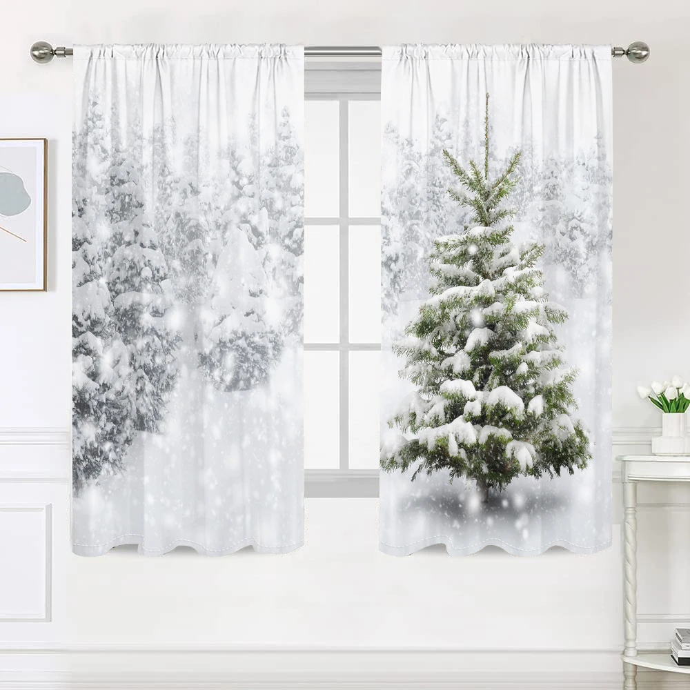 2 pieces, Christmas tree winter snowflake curtains -30% blackout - suitable for living room, bedroom, kitchen, home decoration