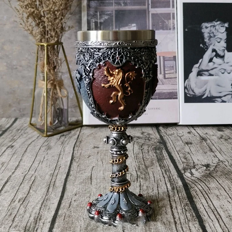 AT02-Medieval Knight Badge Beer Mug Stainless Steel Resin Viking Red Wine Glass Medieval Wine Glass Utensils Tea Set Stemware