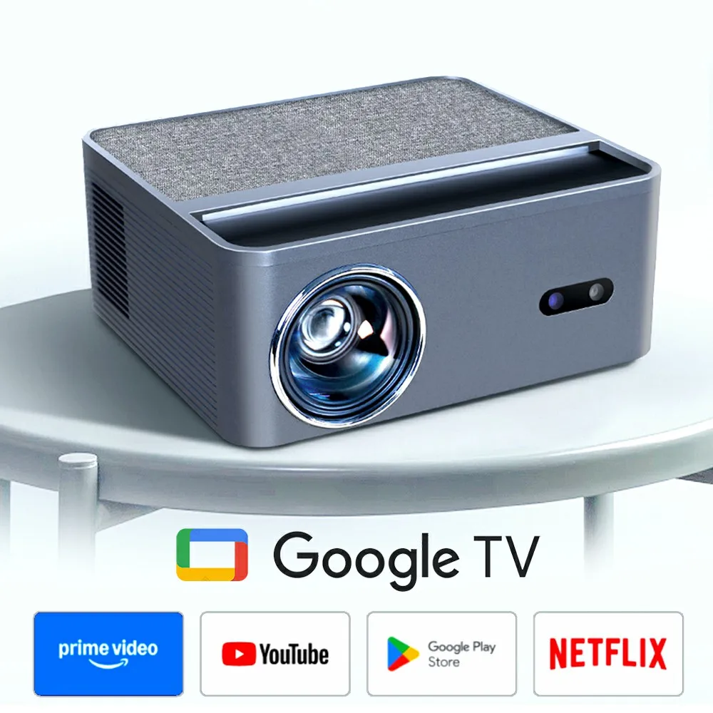 Proyector AUN Android Google TV A45 Pro con licencia de Netflix, resolución nativa 1080P, 870 ANSI, cine en casa, mini proyector inteligente.