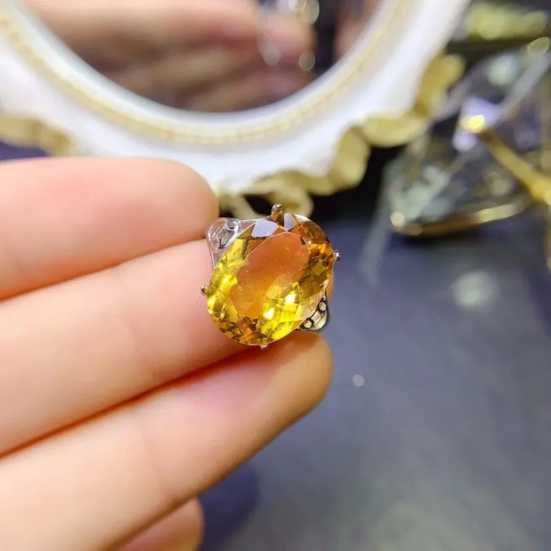 13x18mm New Arrival Natural Citrine Big Natural Gem Stone Rings for Women Silver 925 Fine Jewelry