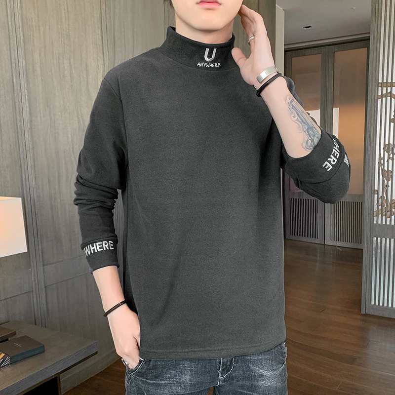 Spring and Autumn Men's Pullover 2024 New Rabbit Plush Fashion Letter Embroidered Knitted Shirt Casual Business Round Neck Top