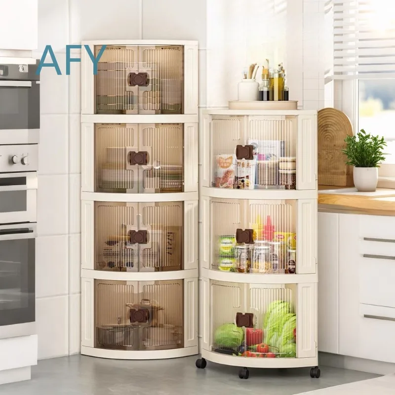 PP Foldable Movable Corner Cabinet Storage for Snacks Toys Double Door Organizer Box Kitchen Living Room Bathroom Storage