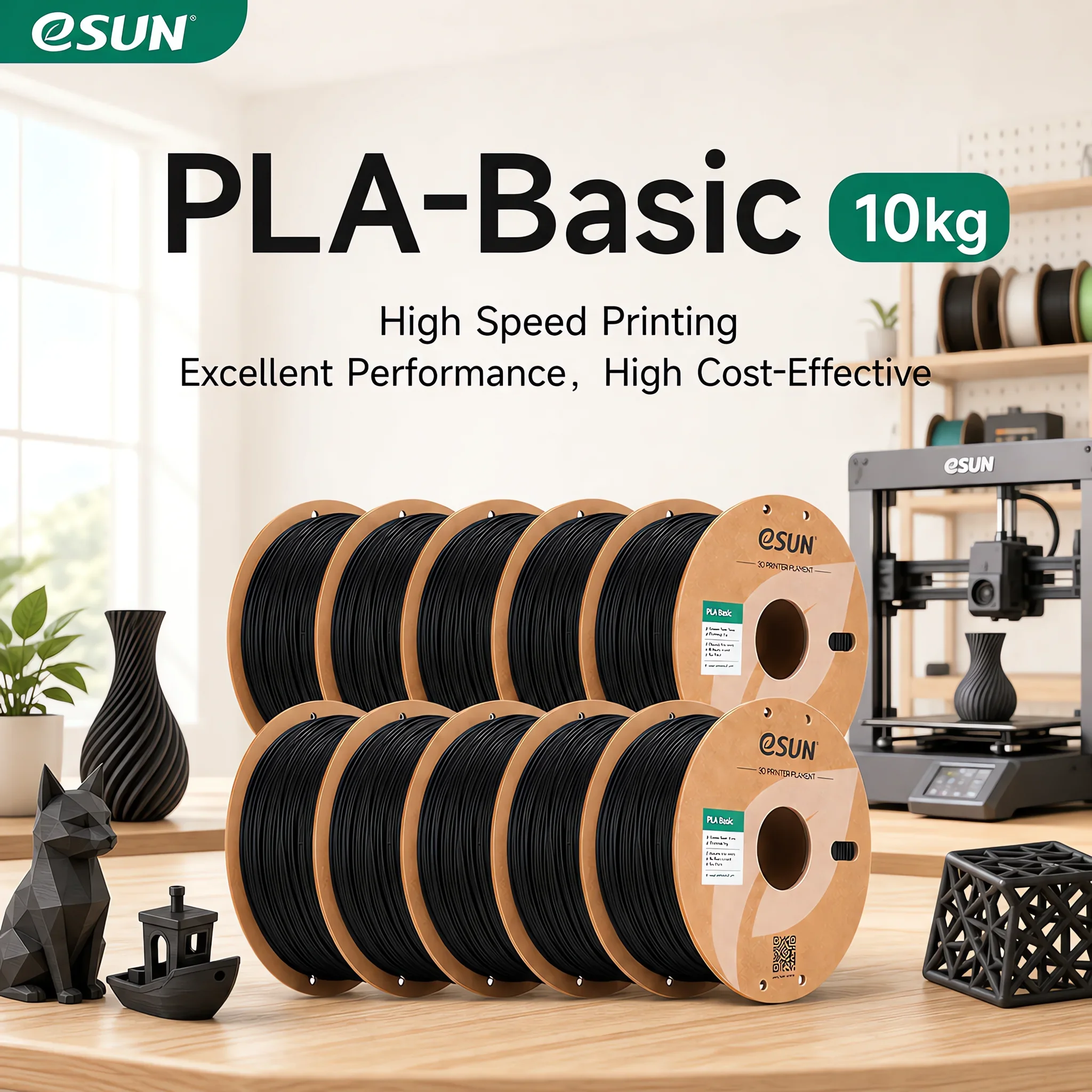 Image of ESUN 10kg PLA-Basic 3D-Druckfilamente 1,75mm Schnelldruck Einstiegsstufe Kostengünstige Basis-PLA-Materialien Kompatibel mit Bambu Lab AMS
