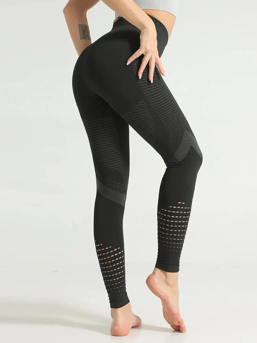 SVOKOR สูงเอวฟิตเนส Leggings ผู้หญิงเซ็กซี่ Leggings ไม่มีรอยต่อ Hollow พิมพ์กางเกงออกกำลังกาย Push Up Slim Elasticity