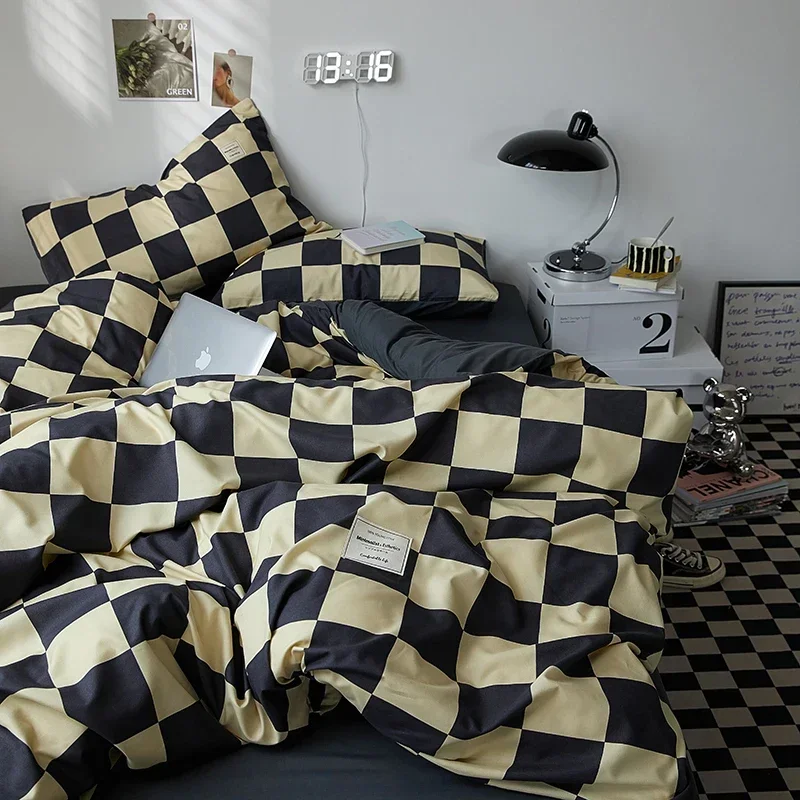 Chessboard Grid Bedding Comforter sets Duvet Cover bedsheets set pillowcases Bedding Linens Set Queen/King Bed edredones de cama