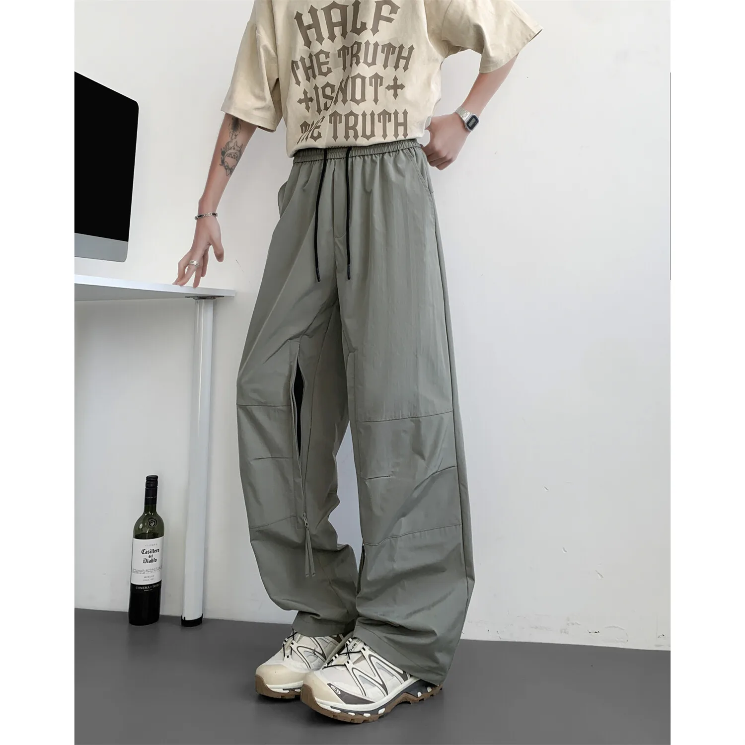 

Spring Summer Fashion Casual Pans For Men Streetwear Solid Quick Dry Cargo Pants Elastic Waist Wide Leg Men's Joggers