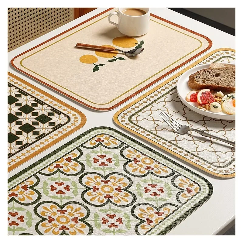 Retro Light luxury Leather Table  Home Kitchen Decoration Romantic Western Food  Heat insulation mat home bowl mat cup mat