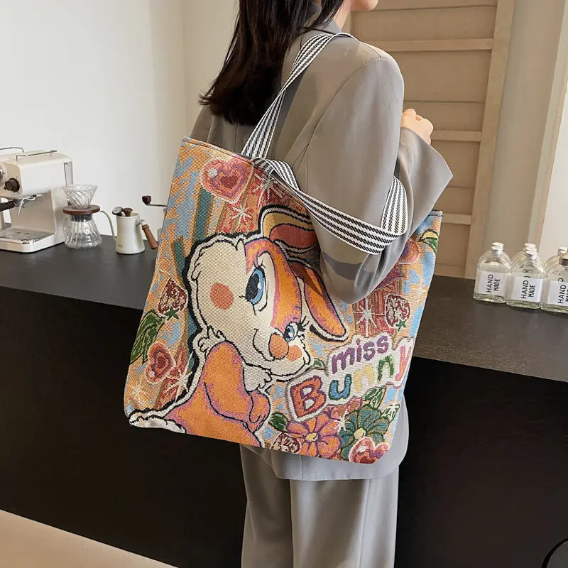 

Disney Mickey Mouse Shoulder Bags Sanrio Large Capacity Commuting Tote Bags Women's Cartoon Anime Canvas Handbags Shopping Bag