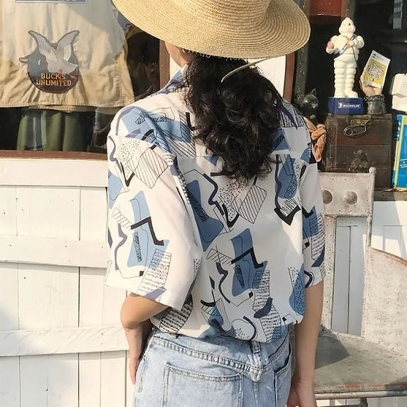 Shirts Women Chic Vintage Printed New Summer Harajuku Ladies Streetwear Popular All-match Short Sleeve Pocket Womens Clothes Top