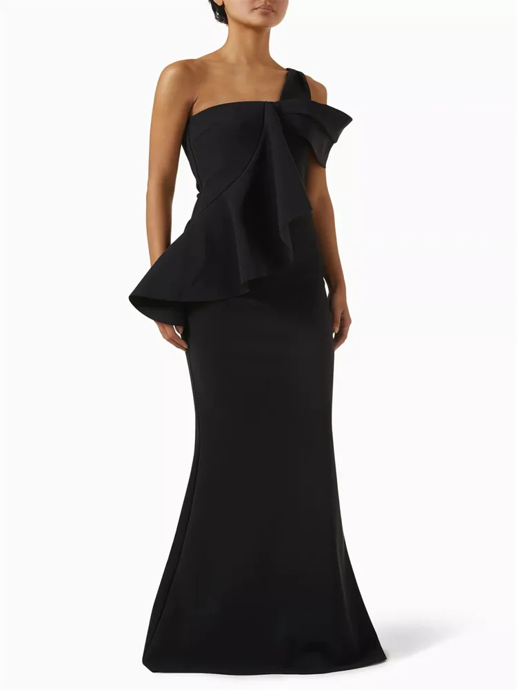 

New Arrival Asymmetrical Neckline Sleeveless Stretch Crepe Mermaid Evening Dress Elegant Back Zipper Floor Length Gown For Women