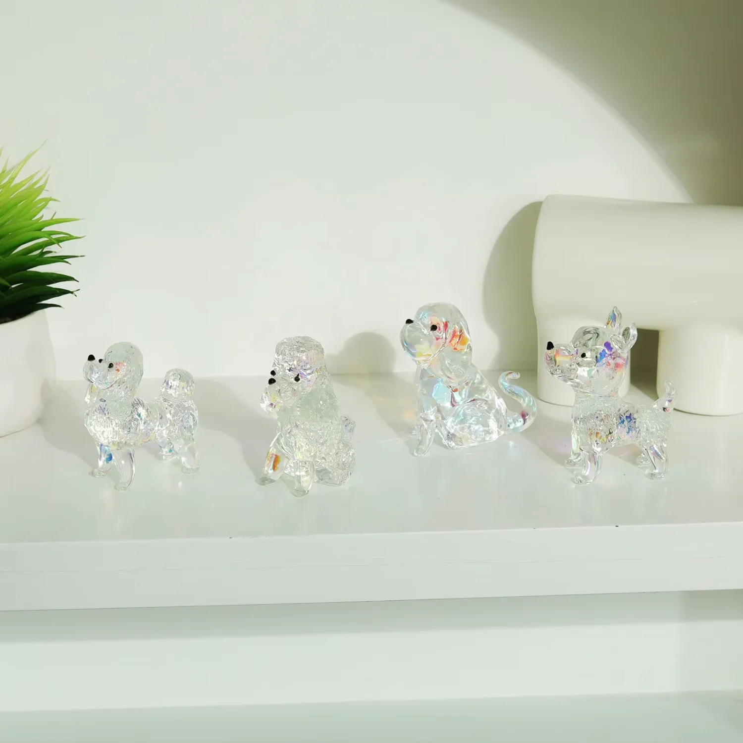 تماثيل كريستال للكلاب ديكور للطاولات مجموعة حيوانات تمثال زخرفة زجاجية