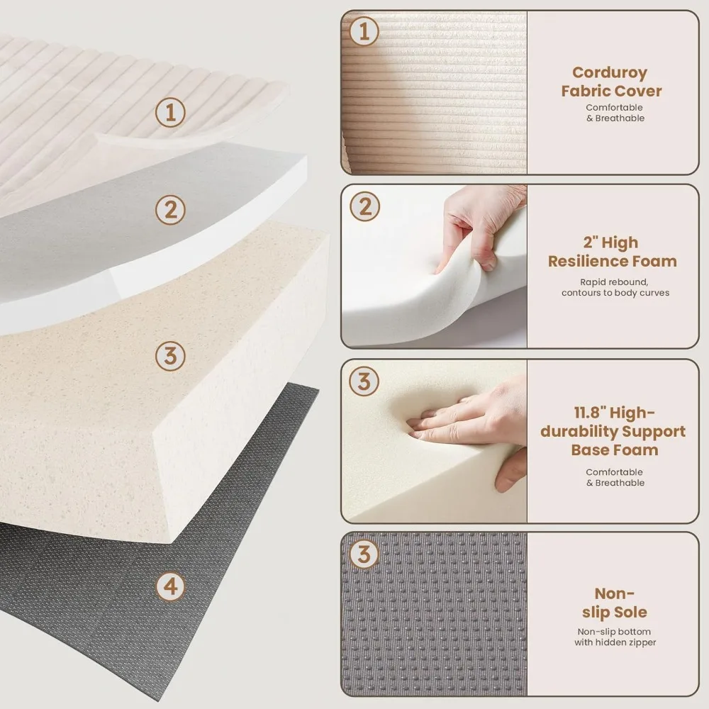 أريكة معاصرة على شكل حرف L مقاس 10.8 بوصة مع مقاعد عميقة من القطيفة، قماش سروال قصير، مثالية لمساحات المعيشة وغرف النوم، جاهزة للاستخدام #5