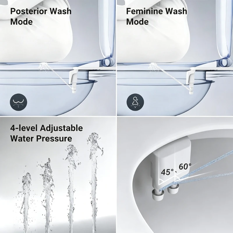 Mounted Bidet Attachment for Toilet, Manual Hot and Cold Water Inlet, ABS Body for Bathroom Washing During Regular Daily Use