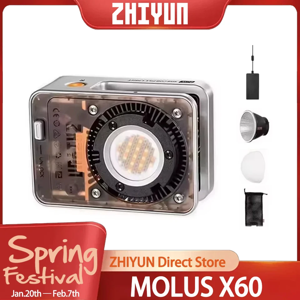 

ZHIYUN MOLUS X60 60W COB Fill Light Bi-color and RGB Model Available Easy to Control for Vlog Shooting