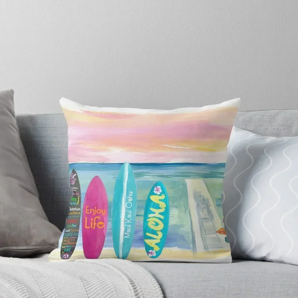 Surfboard Philosophy - Enjoy Life, Travel and Surf - Surfboard Wall Throw Pillow Pillow Covers Decorative pillow