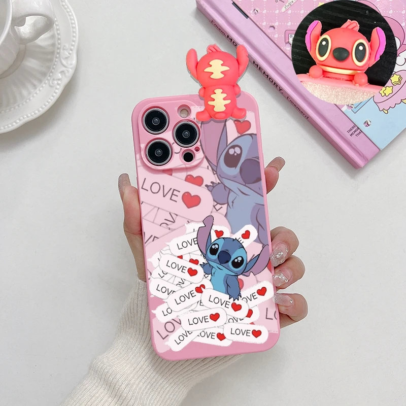 3D Pink Stitch Doll Puppy Phone Case For Redmi 9 K50 Pro Xiaomi Mi 12 13 Lite TPU Soft Cartoon Gift Cover image 6