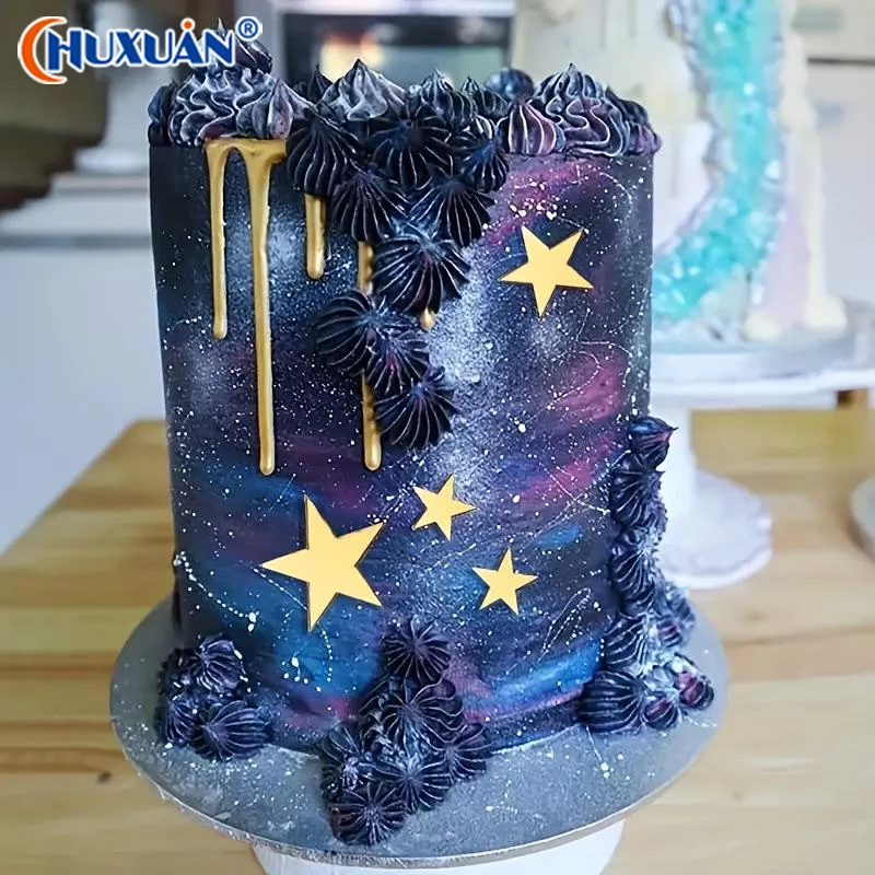 Q Gold 24pcs Cake Topper Pentagram Star Birthday Decorations Mirror Gold Acrylic Cake Toppers For Cake Decorating Supplies Kit