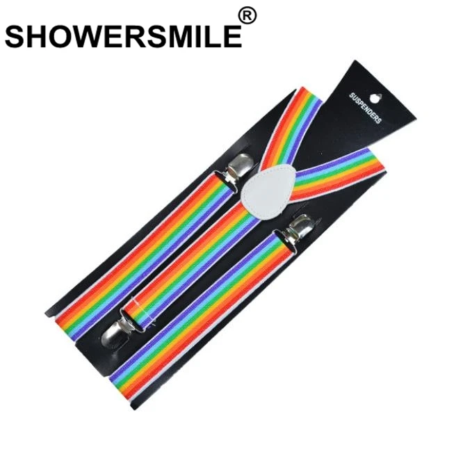 SHOWERSMILE Rainbow Suspenders Women Men Striped Shirt Suspenders Colorful Female Braces for Trousers 2024 New Arrival 100cm