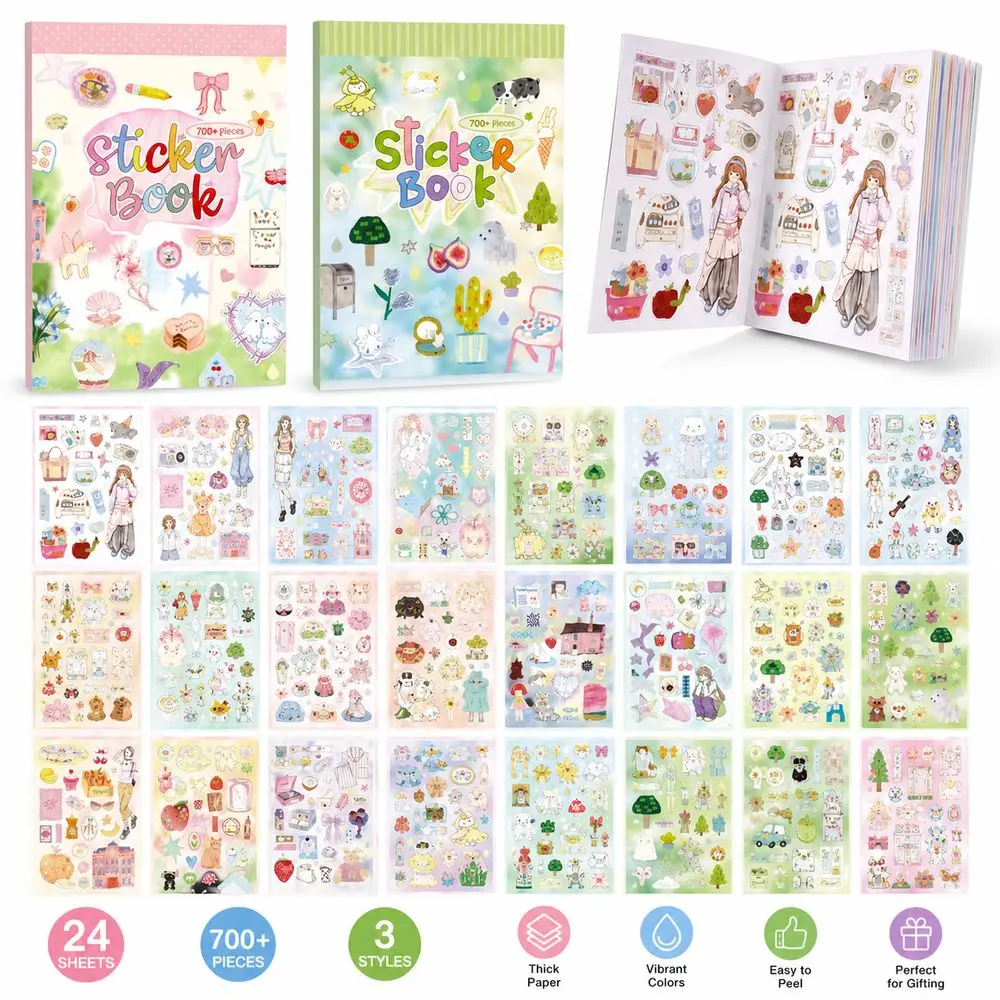 Art Paper Die Cut Sticker Book Die Cut Cute Cartoon Cartoon Sticker Book Colorful Prints Self Adhesive Decorative Sticker Book