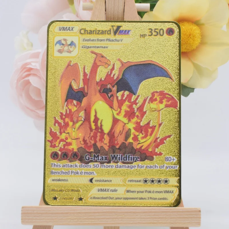 

2026 НОВИНКА! Металлическая карта Pokemon на 10000 очков: Арцеус, Чаризард, Супер-карта, Золотая английская версия, Мьюту Vmax, коллекционные аниме-карты, подарок