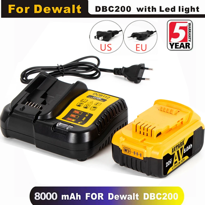 

2023 Upgrade 20V 8000mAh DCB200 Replaceable Li-ion Battery Compatible for Dewalt 18 Volt MAX Power Tools 18650 Lithium Batteries