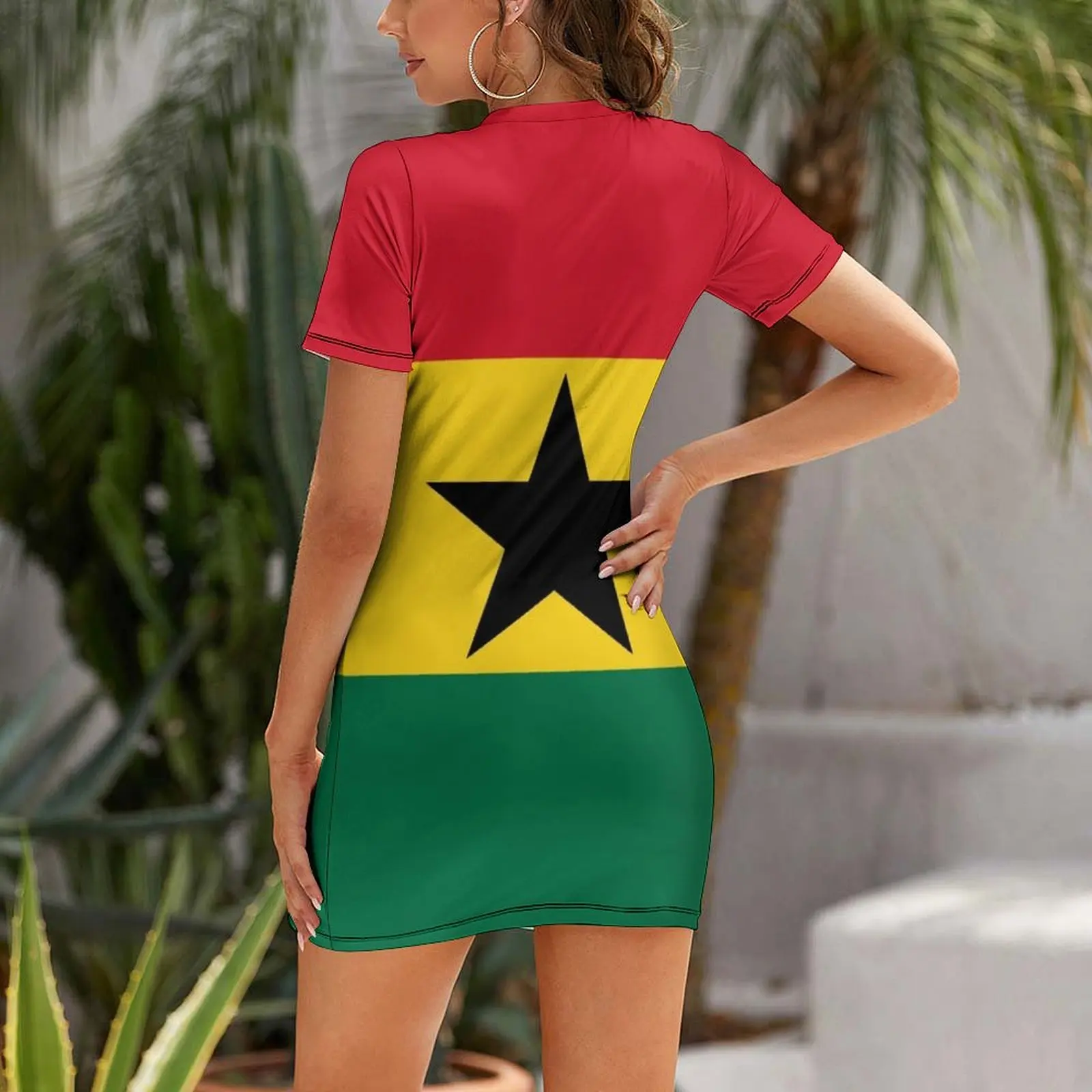 Ghana Flag Short Sleeved Dress Women's clothing women's clothing korea stylish dresses with long sleeves