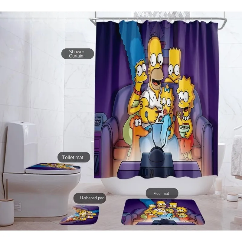 The Simpsons Shower Curtain Bathroom Door Curtain Waterproof Bathtub Creative Personalized Shower Curtain Toilet Four Piece Set