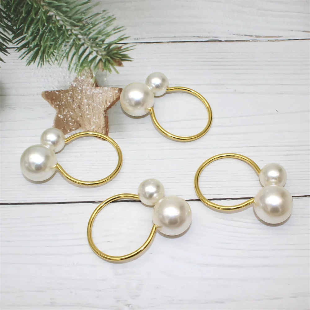 Dvinana 6/12/24Pcs Pearl Napkin Rings Gold Napkin Ring Holders for Wedding Party Formal or Casual Dinning Table Decor HWP23
