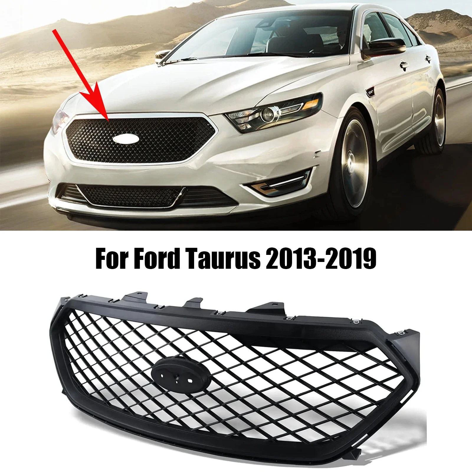 Auto Grille For Ford Police Taurus 2013-2019 Interceptor Sedan Car Front Upper Bumper Mesh Grille Front Engine Air Intake Cover